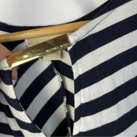 Michael Kors Black & White Stripe Keyhole Neck Short Sleeve Top S - Picture 5 of 5